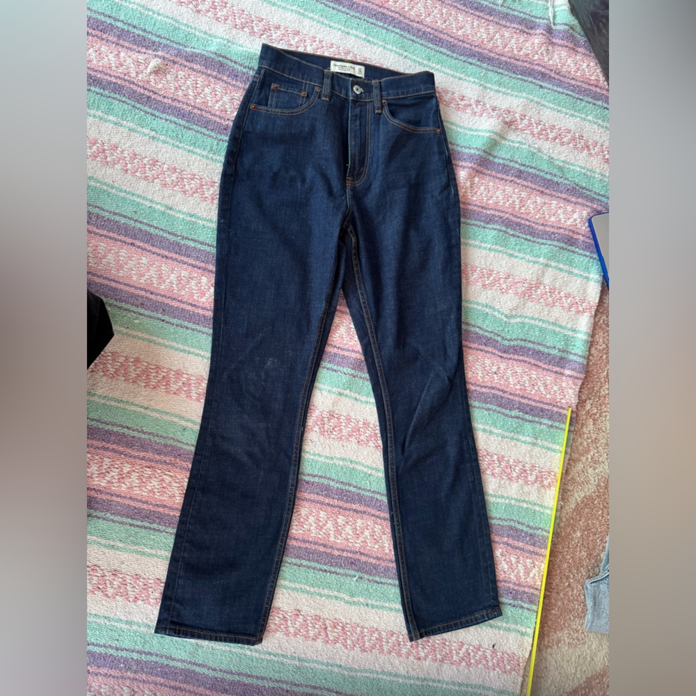 Abercrombie Dark Blue Denim Jeans the Slim Straight Ultra Hi Rise - Picture 1 of 11